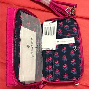 Vera Bradley Navy and Pink Floral RFID Crossbody